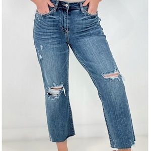 Judy Blue Claire High Waist Distressed Crop Wide Leg Jeans